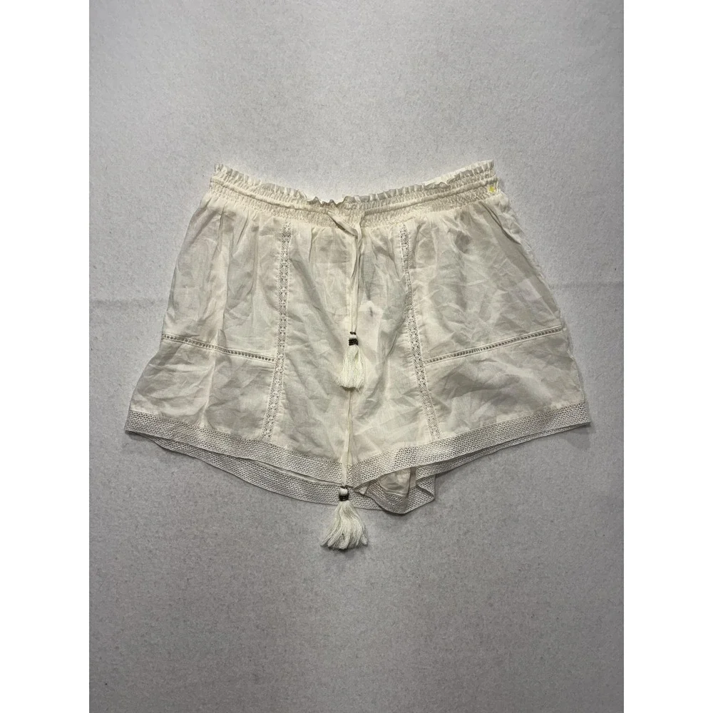 A Loves A Shorts Womens Large White Gauze Skimmer Tassel Drawstring Lace Trim